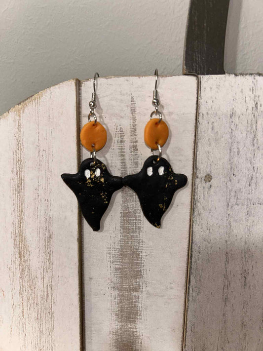 Black and Gold Clay Ghost Earring